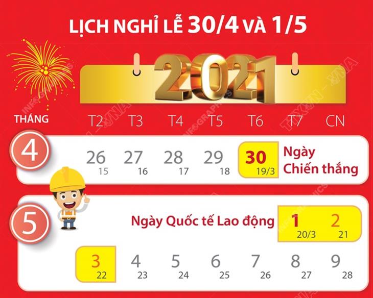 Lịch nghỉ lễ 30/4 và 1/5/2021